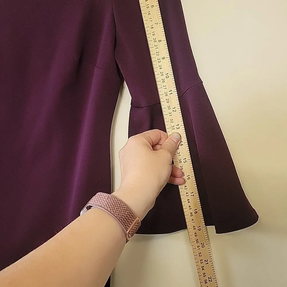 Calvin Klein Purple Midi Body Con Dress Bell 3/4 Sleeves Wedding Guest Size 6 - Picture 5 of 8